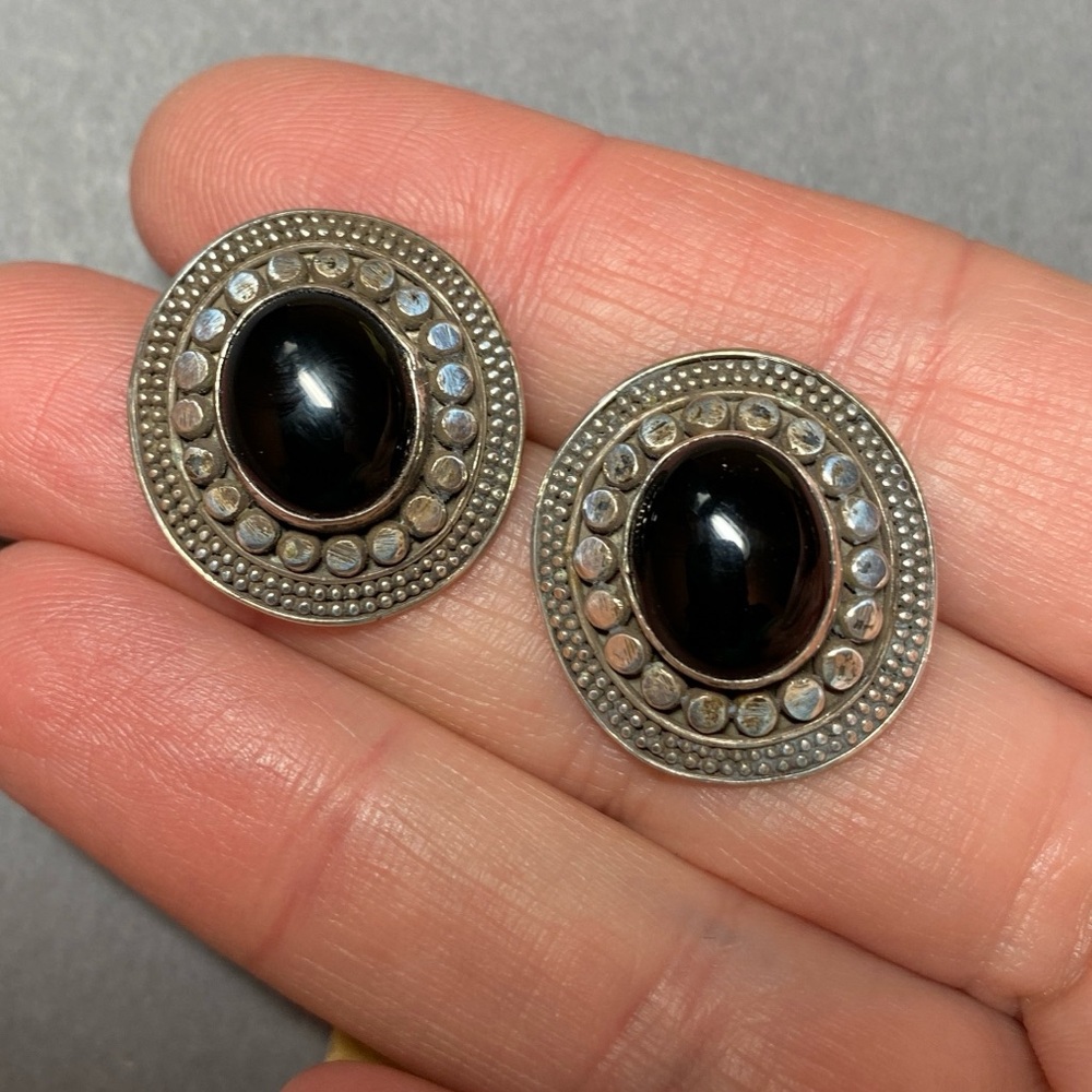 Vintage sterling silver onyx boho earrings